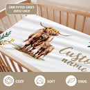 Custom Name Crib Bedding Set - Highland Cow Theme, Personalized Yellow Floral Nursery Bedding 3-Piece Set– Soft Blanket, Fitted Sheet, Changing Pad Cover – for Newborns Girls Nursery Gifts by TinyTreasures Baby Boutique