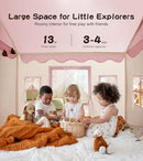 Large Kids Tent with mat, Star Lights, Tissue Garland, Play Tent Indoor & Outdoor, Kids Play Tent for Girl & Boy Aged 3+, Kids Tent for Toddler, 52" x35" x 52" Play House with Windows, Washable, Pink by TinyTreasures Baby Boutique