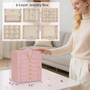 AKOZLIN 6-Tier Jewelry Box Organizer Functional 5 Drawers Leather Jewelry Storage Case for Women Girls Ring Necklace Earring Bracelet Holder Organizer with Mirror Pink by TinyTreasures Baby Boutique