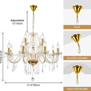 Modern Elegant 12 Lights K9 Crystal Glass Chandelier Golden Pendant Ceiling Lighting European Style for Dining Living Room Bedroom Transparent,12 E12 Bulbs Required by CozyNest Decor