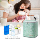 Breast Milk Cooler Bag with Ice Pack Fits 4 Baby Bottles Up to 9 Ounce, Baby Bottle Bag for Nursing Mom Daycare-Green by TinyTreasures Baby Boutique