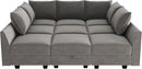 HONBAY Velvet Sectional Sofa Couch with Storage - Modular Sleeper for Living Room, Grey by CozyNest Decor