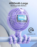 SWEETFULL Portable Stroller Fan with Display 4000mAh Battery Powered Mini Clip On Fan, 4-Speed Rechargeable Small Personal Cooling for Baby Car Seat Crib Travel - Purple by TinyTreasures Baby Boutique