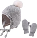 Basic Winter Baby Beanie Gloves Boys Girls Knitted Hat Pompom Kids Earflap Hats Warm Infant Toddler Beanie Mittens Set by TinyTreasures Baby Boutique