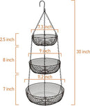 CAXXA 3-Tier Hanging Basket Fruit Organizer Kitchen Heavy Duty Wire Organizer with 2 Free Bonus Metal Ceiling Hooks(Bronze) by CozyNest Decor