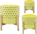 Sagebrook Home 8" Planter on Stand - Ceramic Planter on Wooden Base - Contemporary Yellow and Black Dotted Design Indoor or Outdoor Plant Stand Decor by GreenHaven Gardens