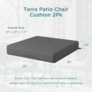 Codi Outdoor Seat Cushions for Patio Furniture 22x22 Inch, Waterproof Chair Cushion with Handles & Adjustable Straps, Fade Resistant - Set of 2, Grey by GreenHaven Gardens