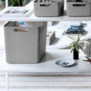 Curver Set of 4 Jute Large Cube Decorative Plastic Organization and Storage Baskets, Perfect Bins for Home Office, Closet Shelves, Kitchen Pantry and All Bedroom Essentials, Grey by TinyTreasures Baby Boutique