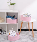 Cute Baskets for Shelf Storage Small Woven Basket to Store and Organize Daily Items/Durable Rope Basket for Living Room, Bedroom,Playroom/Oval-13x8.66x5.11’’,Stylish 3 Packs Pink by TinyTreasures Baby Boutique
