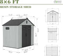 Domi 8x6FT Outdoor Resin Storage Shed with Transparent Windows & Louvered Vents, Plastic Tool Shed with Double Lockable Doors & Gable Roof, Outside Garden Shed for Backyard, Patio, Lawn, Grey by GreenHaven Gardens
