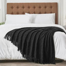 inhand Knitted Throw Blankets for Couch and Bed, Soft Cozy Knit Blanket with Tassel, Black Lightweight Decorative Blankets and Throws, Farmhouse Warm Woven Blanket for Men and Women, 50"x60" by CozyNest Decor