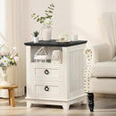 18" Farmhouse Night Stands Set of 2 with Charging Station, 2 & 3 Drawers End Table Dresser for Bedroom, White Wooden Nightstand, Bed Side Table with Open Shelf, Bedside Cabinet for Living Room