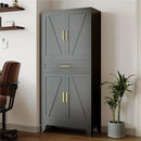 71 "Farmhouse Metal Filing Cabinet with a Drawer and 4 Adjustable Shelves, with 4 Large barn Door White Kitchen Cabinets, Metal Food Cabinets for Home, Kitchen, Dining/Living Room (Black) by CozyNest Decor