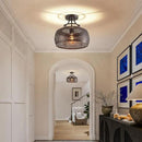 WUZUPS Chandelier Rustic Farmhouse Industrial Round Semi-flushmount Ceiling LED Light Fixture with Later-Cut Openwork Drum Shade, H 11.8" x W 13.4", Oil Rubbed Bronze by CozyNest Decor