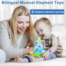 Baby Elephant Musical Stuffed Animals Toy with Light-Up Music & Crinkle,Infant Bilingual Early Learning Education Toys,1st Easter Basket Shower Stuffers for 0-3-6-12+ Months Boy Girl Gifts,Blue by TinyTreasures Baby Boutique