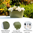 5 Pack Metal Hanging Flower Pots for Railing Fence，Outdoor Balcony Rail Planter with Garden Tools Detachable Hooks Drainage Holes for Deck Garden Home Decor Green by GreenHaven Gardens