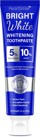 PearlSmile Niacinamide Hydroxyapatite Whitening Toothpaste – 10% Nano Hydroxyapatite + 5% Niacinamide – Strengthens Enamel, Remineralizes, Brightens Teeth – Fluoride-Free, Travel Size, 4.2oz (120g) by CozyNest Decor