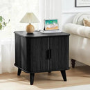AVZEAR 24" Large Square End Table with Charging Station, Farmhouse Fluted Sofa Side Table with Sliding Tambour Door & Storage, Curved Rustic Wood Nightstand for Living Room, Bedroom, Black by CozyNest Decor
