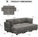 Belffin Terry Fabric Modular Sectional Sleeper Sofa Bed with Storage Convertible Sectional Couches for Living Room 6 Seaters Light Grey Modular Sofa by CozyNest Decor