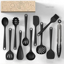 Thickened Silicone Kitchen Utensils Set, 600°F Heat Resistant Silicone Cooking Utensils, Spatula, Spoon, Whisk, Tongs, Kitchen Gadgets Sets for Nonstick Cookware, Dishwasher Safe BPA Free (Black) by CozyNest Decor