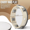 Flexzion Wood Handheld Tambourine for Kids (2 Pack) 8 Inch Double Row 12 Pair Jingles, Hand Held Percussion Drum Moon Musical Instrument with Metal Bell by TinyTreasures Baby Boutique