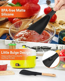 Cooking Spoon for Nonstick Cookwares, Great for Cooking and Serving Sturdy BPA-Free Matte Silicone, Wood Handle Spoon for Mixing, Scoop, and Scrape (2 Pack of Black, 11.4 inch) by CozyNest Decor