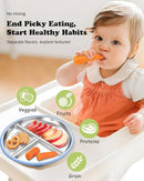 8" Stainless Steel Toddler Plates with Suction, Divided Plates with Removable Silicone Sleeves for Baby, Non Toxic & BPA Free |Unbreakable |Dishwasher Safe Dinnerware Set of 2, Blue & Gray by TinyTreasures Baby Boutique