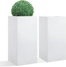 Metallic Heavy Tall Outdoor/Indoor Planter Box, Seamless Metal Planter, Rectangular, 14”Lx14”Wx30”H, ‎25 Pounds Each, Pure White, No Assembly and Seamless, Set of 2 by GreenHaven Gardens