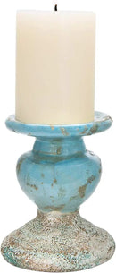 Creative Co-Op Small Distressed Blue Terracotta Pillar Candle Holder by CozyNest Decor
