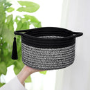 Small Gift Basket Empty to Fill – SweetMemo Mini Woven Rope Organizer Baskets for Gifting, Baby Shower, Desk, Bathroom, Shelves – Decorative Soft Bin with Gift Bag & Ribbon – Black Grey by TinyTreasures Baby Boutique
