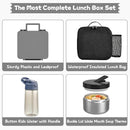 Kids Bento Lunch Box with 8oz Soup Thermo, Water Bottle, Kids Leakproof Lunch Food Containers with 4 Compartment, Insulated Hot Food Jar with Lunch Bag for School, Trvael (Black) by TinyTreasures Baby Boutique