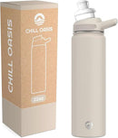 Chill Oasis Water Bottle | Compatible With Popular Flavor Cartridges | BPA Free, Leak Proof, Double-Walled Vacuum Insulated Stainless Steel, and Dishwasher Safe | Cold for 24 Hours (Beige, 22oz) by CozyNest Decor