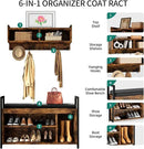 YITAHOME Coat Rack Shoe Bench Set, Wall Coat Rack with Shoe Storage, Industrial Entryway Shoe Bench with Coat Rack, 2 Storage Cubbies with Lip Top for Entryway, Hallway, Rustic Brown by CozyNest Decor