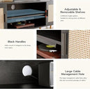 TV Stand for TVs up to 65'', Entertainment Center with Rattan Door, Shelves & 2 Cabinets, Boho Media TV Console for Living Room, Bedroom, Black by CozyNest Decor