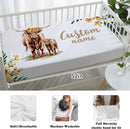 Custom Nursery Crib Bedding Set: Personalized Name 4 Piece Yellow Highland Cattle Design Baby Crib Sets for Girls - Toddler Double Layer Blanket Set, Comfortable Crib Bed Sheets for Baby Toddlers by TinyTreasures Baby Boutique