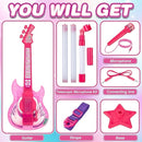 Kids Guitar and Microphone Set, Microphone with Stand and Color Light, Toy Guitar with Strap and Adjustable Volume, Toddler Musical Instrument for 5-9, Kids Karaoke Machine for Boy Girls (Pink) by TinyTreasures Baby Boutique