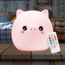 Lumipets Remote Control Silicone Night Light for Kids - Pig Design with 9 Soft Colors & Sleep Timer - Rechargeable, Battery-Operated Lamp for Bedroom | Baby Nursery, Toddler, Girls, Boys by TinyTreasures Baby Boutique