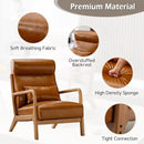 INZOY Mid Century Modern Accent Chair Set of 2, High Back Reading Armchair with Wood Frame, PU Leather Living Room Chairs with Waist Cushion, Single Lounge Arm Chair for Bedroom Sunroom, Camel by CozyNest Decor