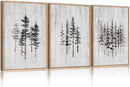 HPINUB Woodcut Style Pine Tree Framed Canvas Wall Art Set, Minimalist Modern Black and White Forest Wall Decor, Rustic Minimalist Canvas Painting for Living Room,Bedroom,Office Decor-16 x24 x3 by CozyNest Decor
