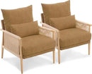 VINGLI Boho Braid Accent Armchairs Set of 2,Mid-Century Modern Chiars with Solid Wooden Armrest,Comfy Louge Cushion Chairs with Waist Pillow for Bedroom,Living Room,Reading Room, Khaki by CozyNest Decor