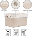 Bidtakay Large Fabric Baskets with Handles [3-Pack] Collapsible Storage Basket for Shelves 15 X 11 X 9.5 inches Canvas Bins for Closet Organization (White&Beige) by TinyTreasures Baby Boutique