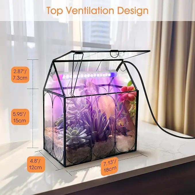 Plant Terrarium with Grow Light, Rifny Indoor House Shape Glass Terrarium Kit with Lid, Small Terrarium Jar Planter for Venus Fly Trap Succulent Live Air Plants Decor for Home Office (Without Plants), photo 5 of 8