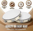 Flexzion Wood Handheld Tambourine for Adults 8-Inch Double Row 8-Pair Jingles (Wood) - Percussion Round Tamborines Musical Instrument with Metal Zills by TinyTreasures Baby Boutique
