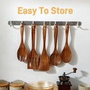 6 PCS Wooden Spoons for Cooking - Teak Wooden Cooking Utensils Set with Holder - Non-Stick, Soft Grip, Ergonomic Design - Natural Finish by CozyNest Decor