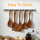 5 Piece Wooden Spoons for Cooking - Natural Finish Wooden Cooking Utensils - Soft Grip Wood Spoons - Non-Stick Wooden Spoons