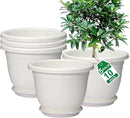 5 Packs 10 inch Plant Pots + Saucer, Planters for Indoor & Outdoor Plants with Drainage Holes | Plastic Flower Pots, Large Planter (White, 10 inch) by GreenHaven Gardens