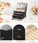 Jewelry Box with Lock for Girls: Jewelry Organizer for Dresser - 3-Drawer Earrings Storage Girls Women Gift (Black) by TinyTreasures Baby Boutique