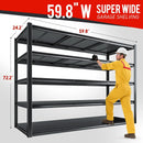 59.8" W x 72.2" H x 24.2" D Storage Shelves Metal Shelving, 2650LBS Garage Shelving Unit with Adjustable Shelf, 5 Tier Storage Rack for Garage, Pantry, Warehouse, Basement, Black by GreenHaven Gardens