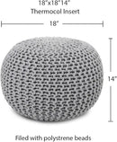REDEARTH Round Boho Pouf Ottoman - Cable Knitted Cord Boho Pouffe - Stuffed Poof Accent Beanbag Footrest for Living Room - Nursery - Bedroom - Covered Patio - Study Nook (18”x18”x14”) - Gray-S by CozyNest Decor