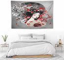 Japanese Geisha Tapestry Asian Red Cherry Blossom Red Sun Traditional Kimono Folk Tapestries Home Decor for Living Room Bedroom Apartment Farmhouse Dorm 60"x40" by CozyNest Decor